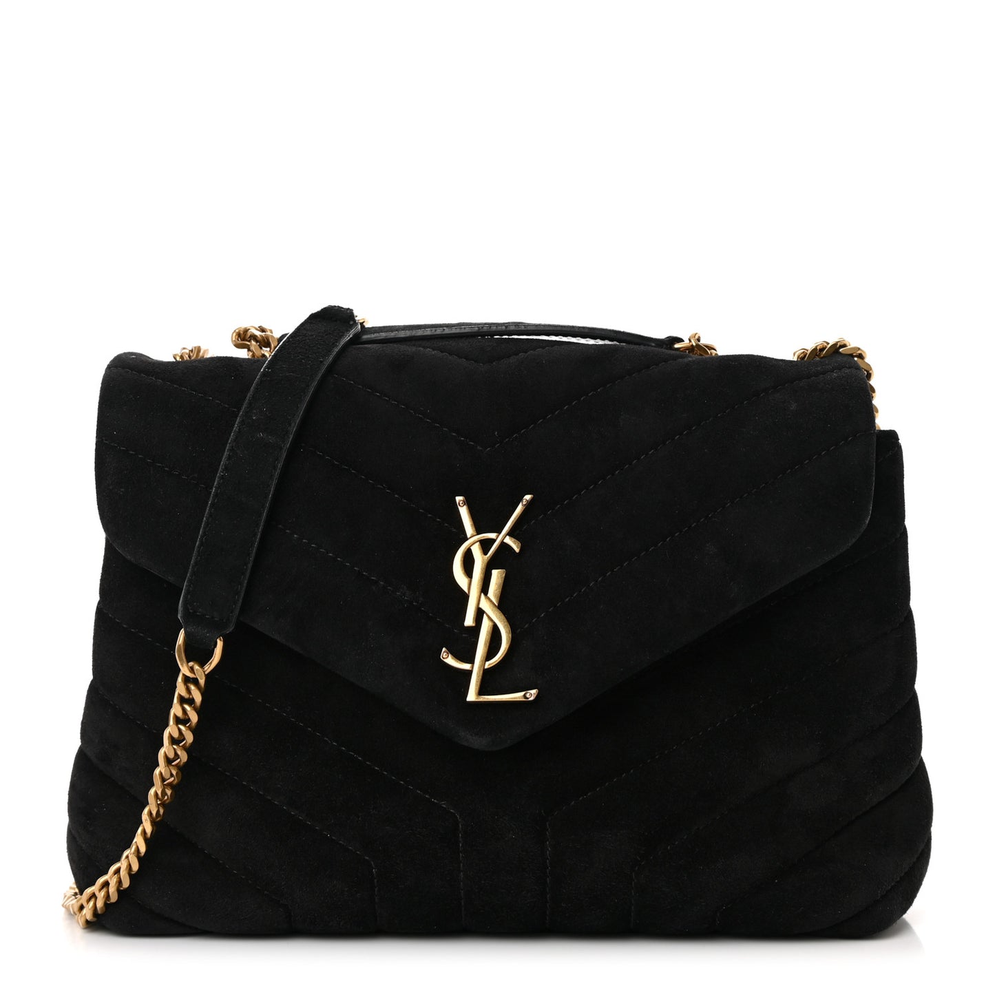 Suede Calfskin Y Quilted Monogram Small Loulou Chain Satchel Black