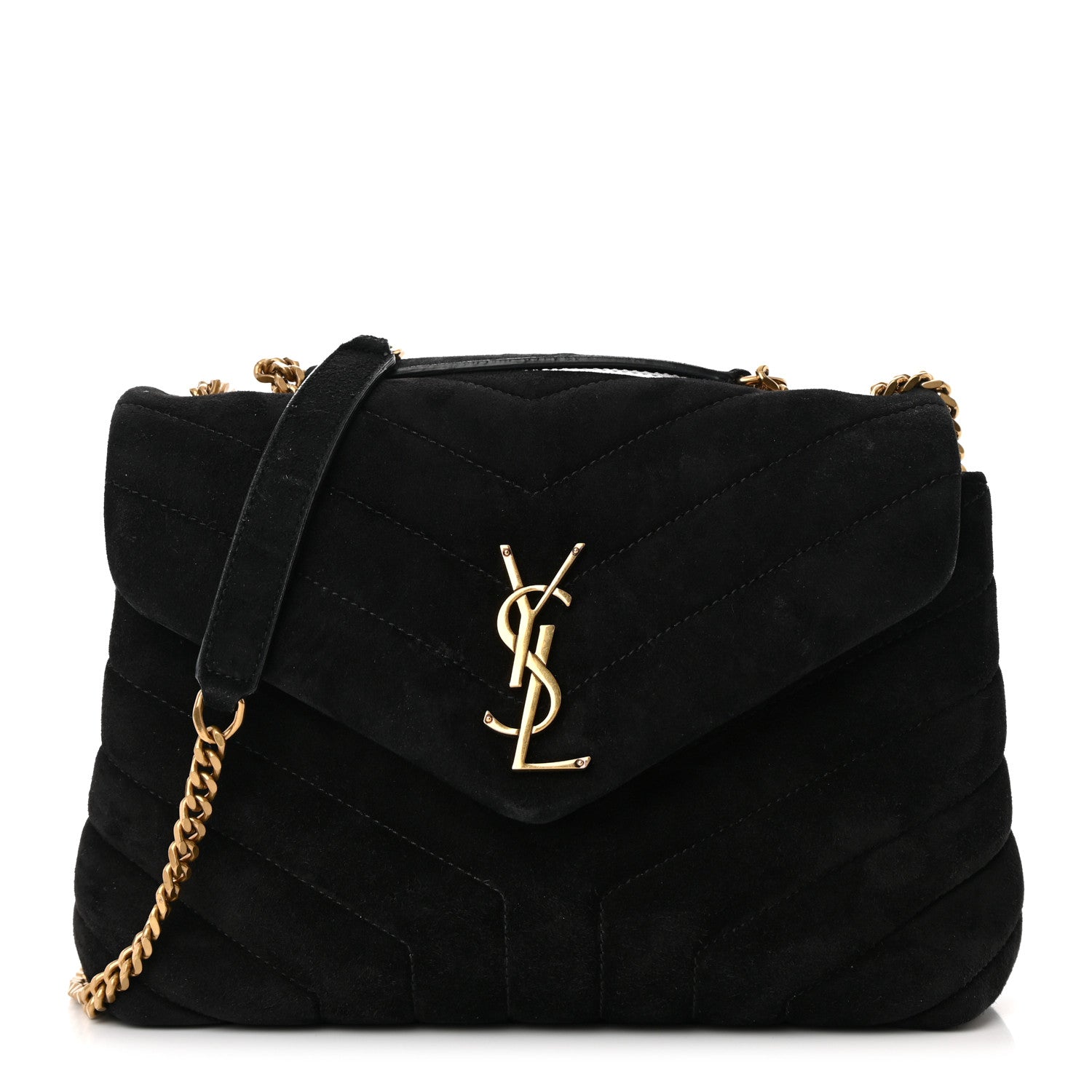 Saint Laurent Suede Calfskin Y Quilted Monogram Small Loulou Chain Satchel Black 1 of 11