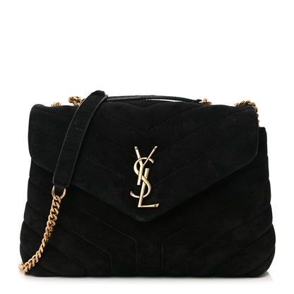 Saint Laurent Suede Calfskin Y Quilted Monogram Small Loulou Chain Satchel Black 1 of 11