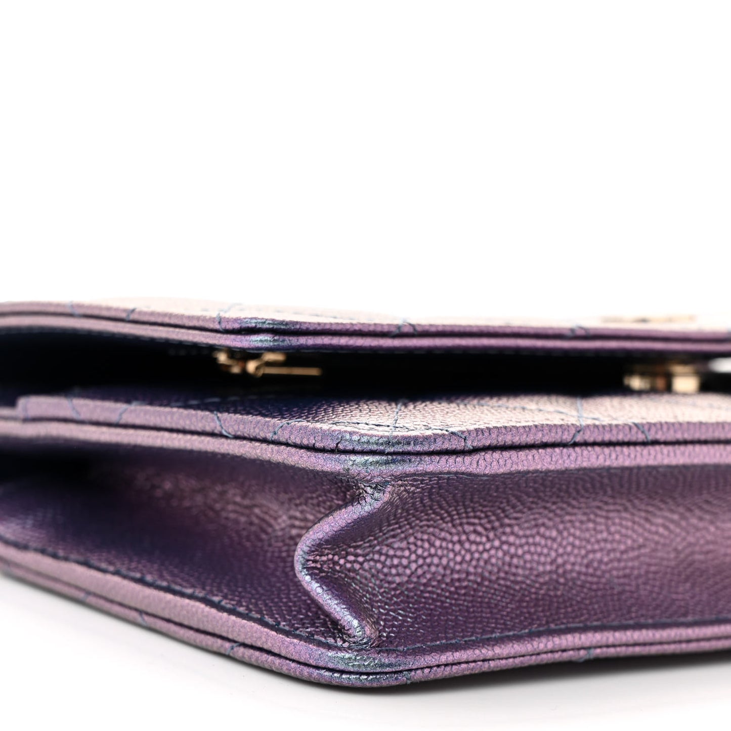Iridescent Caviar Quilted Wallet on Chain WOC Dark Blue