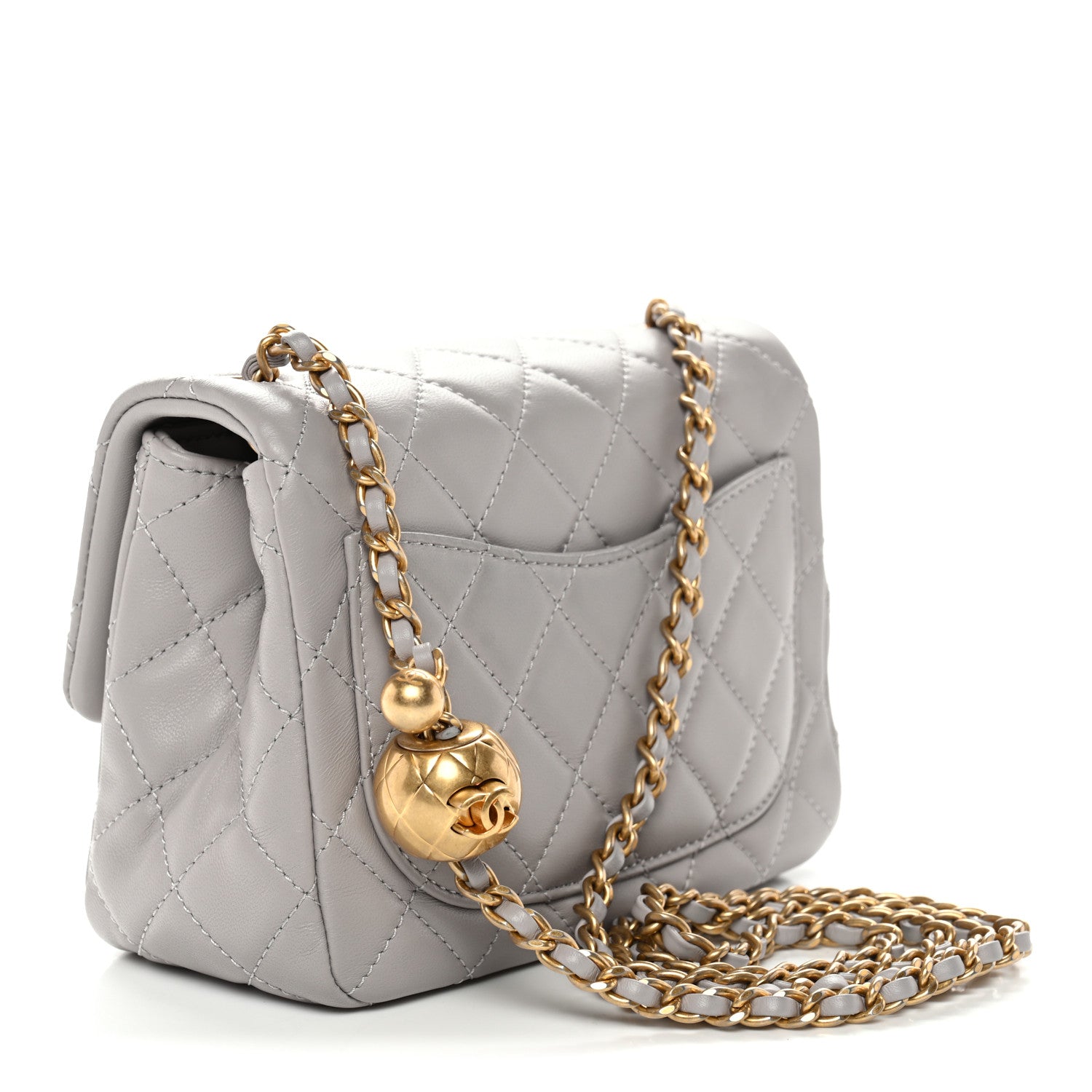 Chanel Lambskin Quilted Mini Pearl Crush Flap Light Grey 3 of 12