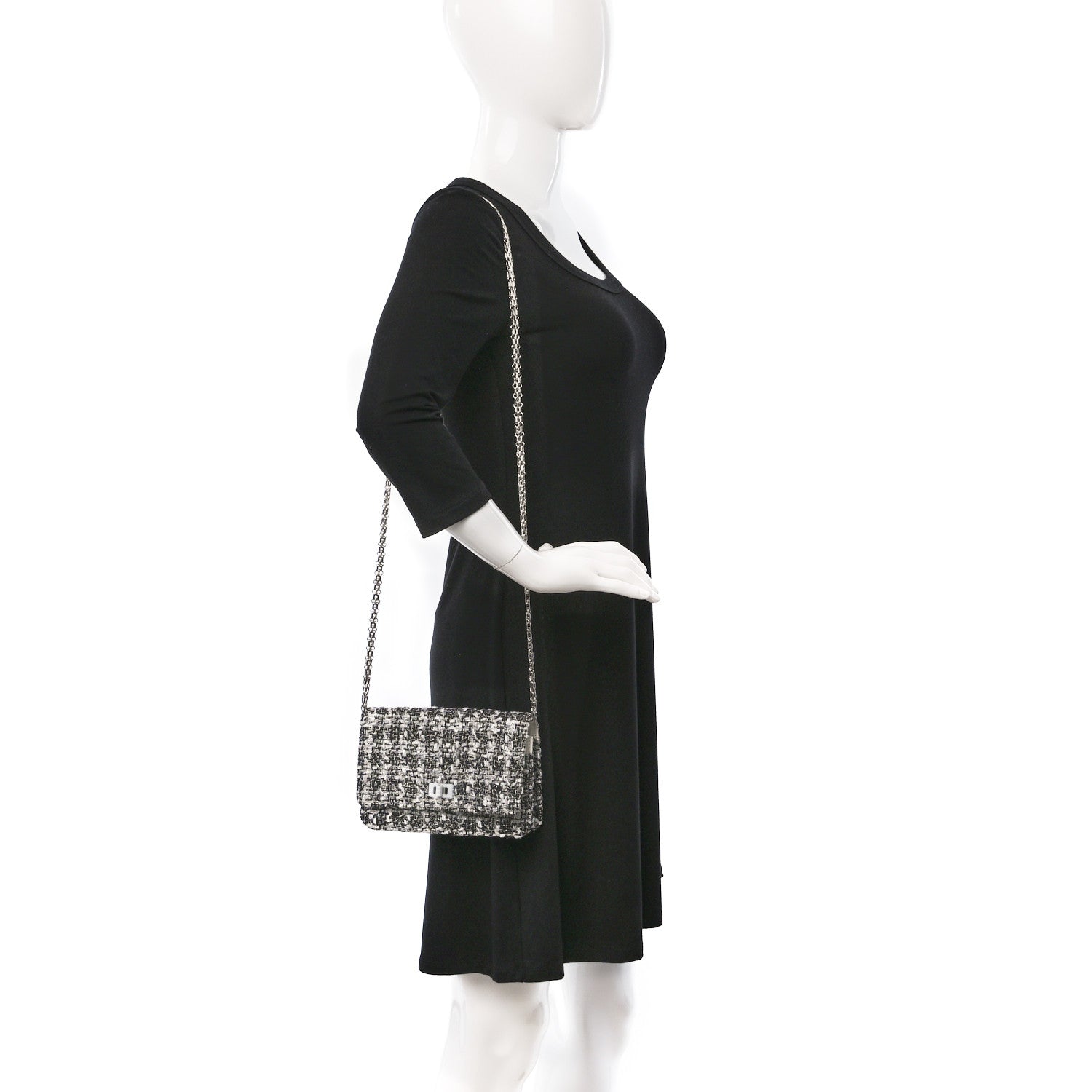 Chanel Tweed Quilted Reissue Wallet On Chain WOC White Black 3 of 11