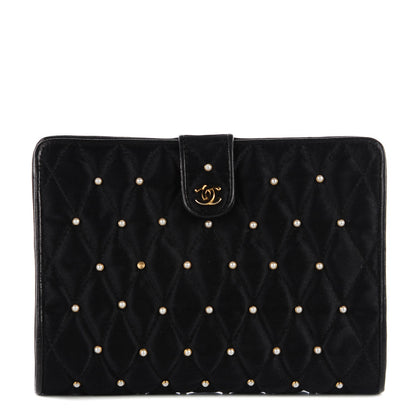 Chanel Satin Pearl Quilted CC Clutch Black 1 of 8
