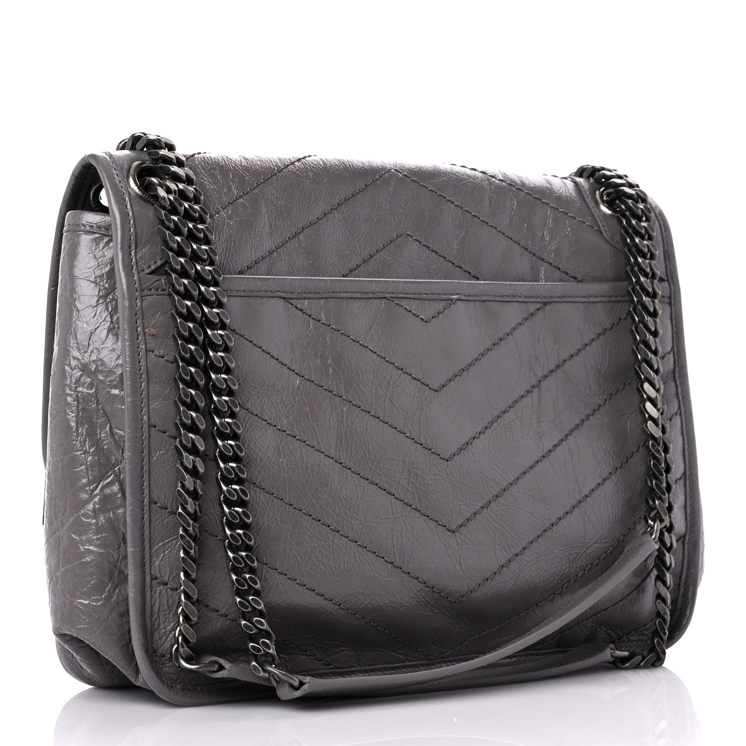 Saint Laurent Crinkled Calfskin Matelasse Monogram Medium Niki Chain Satchel Fog 3 of 9