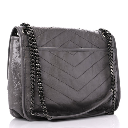 Saint Laurent Crinkled Calfskin Matelasse Monogram Medium Niki Chain Satchel Fog 3 of 9