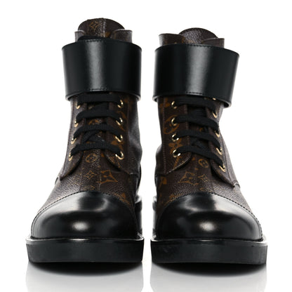 Louis Vuitton Calfskin Monogram Wonderland Flat Ranger Boots 38.5 Black 2 of 6