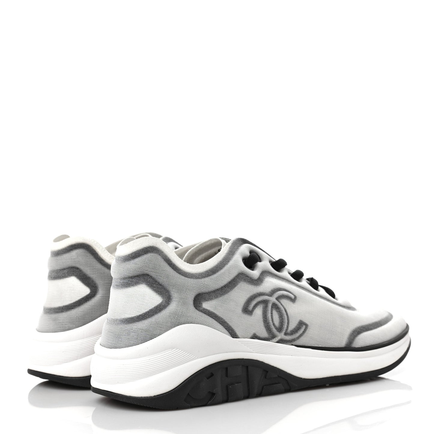 Calfskin Mesh Lycra Womens Logo Sneakers 38.5 White Black