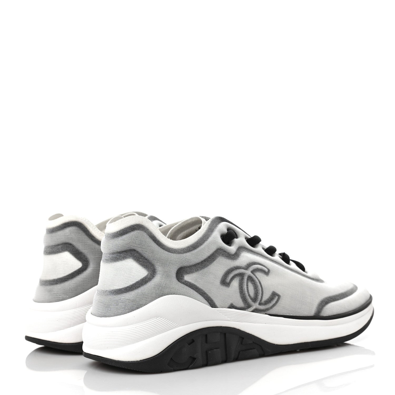 Chanel Calfskin Mesh Lycra Womens Logo Sneakers 38.5 White Black 4 of 7
