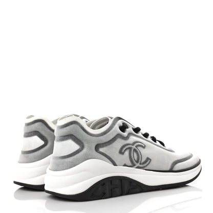 Chanel Calfskin Mesh Lycra Womens Logo Sneakers 38.5 White Black 4 of 7