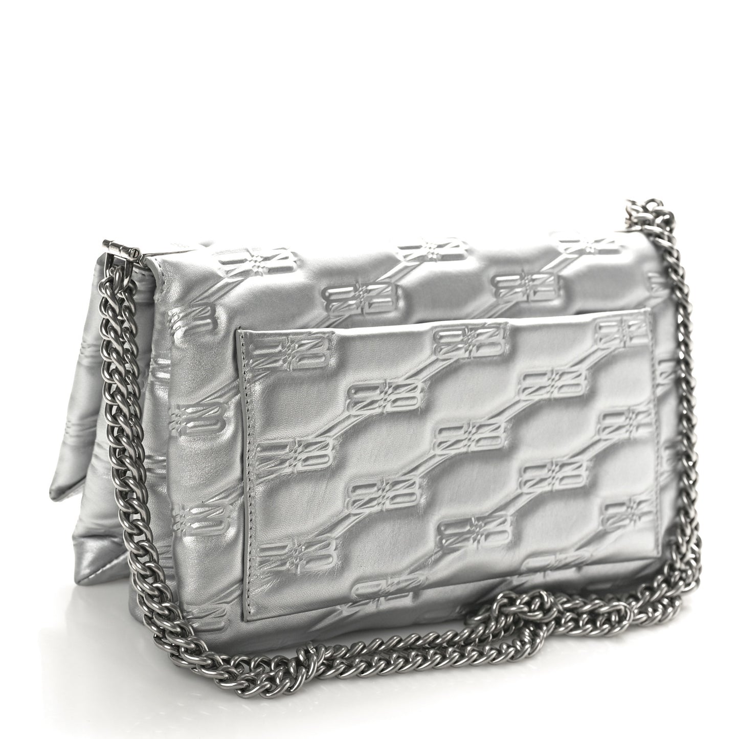Nappa Allover License BB Monogram Embossed Medium Triplet Bag Silver