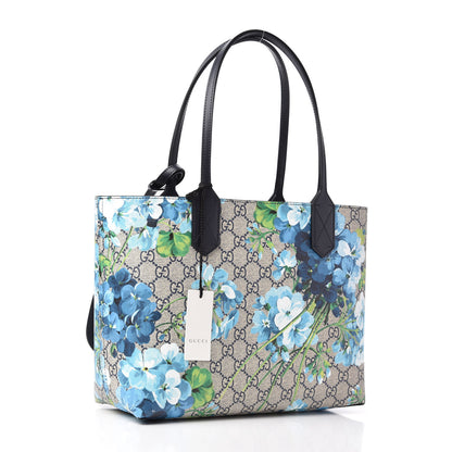 Gucci GG Supreme Monogram Blooms Small Reversible Tote Beige Blue Navy 4 of 10