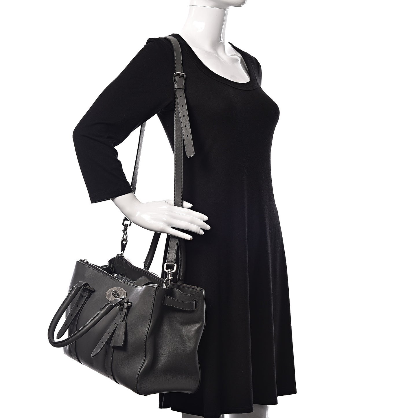 Silky Calfskin Bayswater Double Zip Tote Pavement Grey