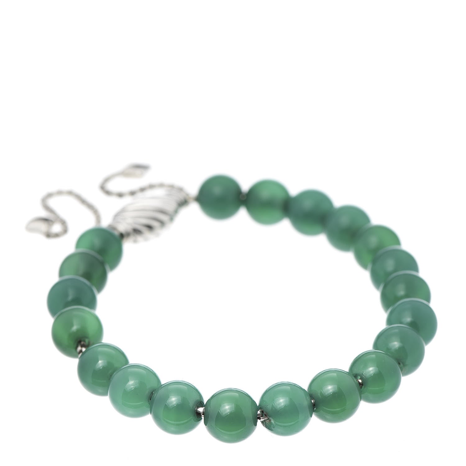 David Yurman Sterling Silver Green Onyx 8mm Spiritual Beads Bracelet 1 of 4