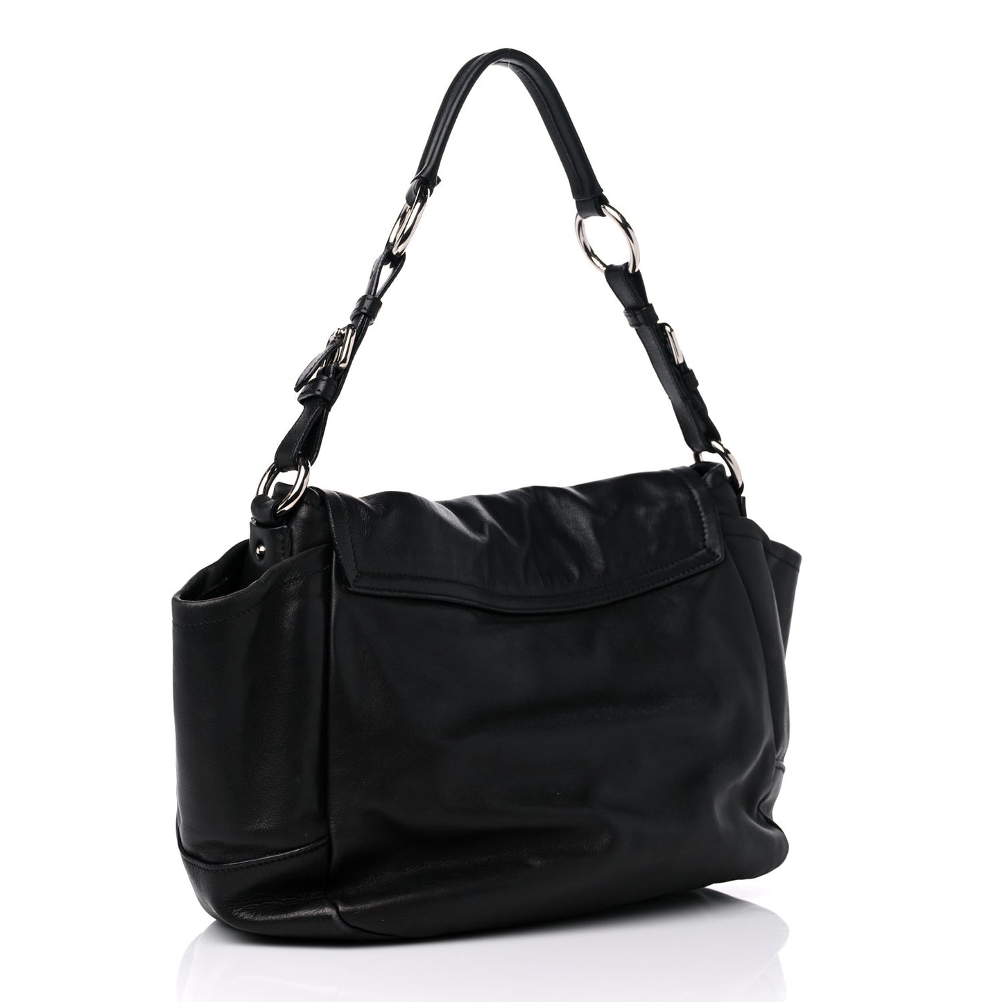 Vitello Daino Flap Shoulder Bag Black