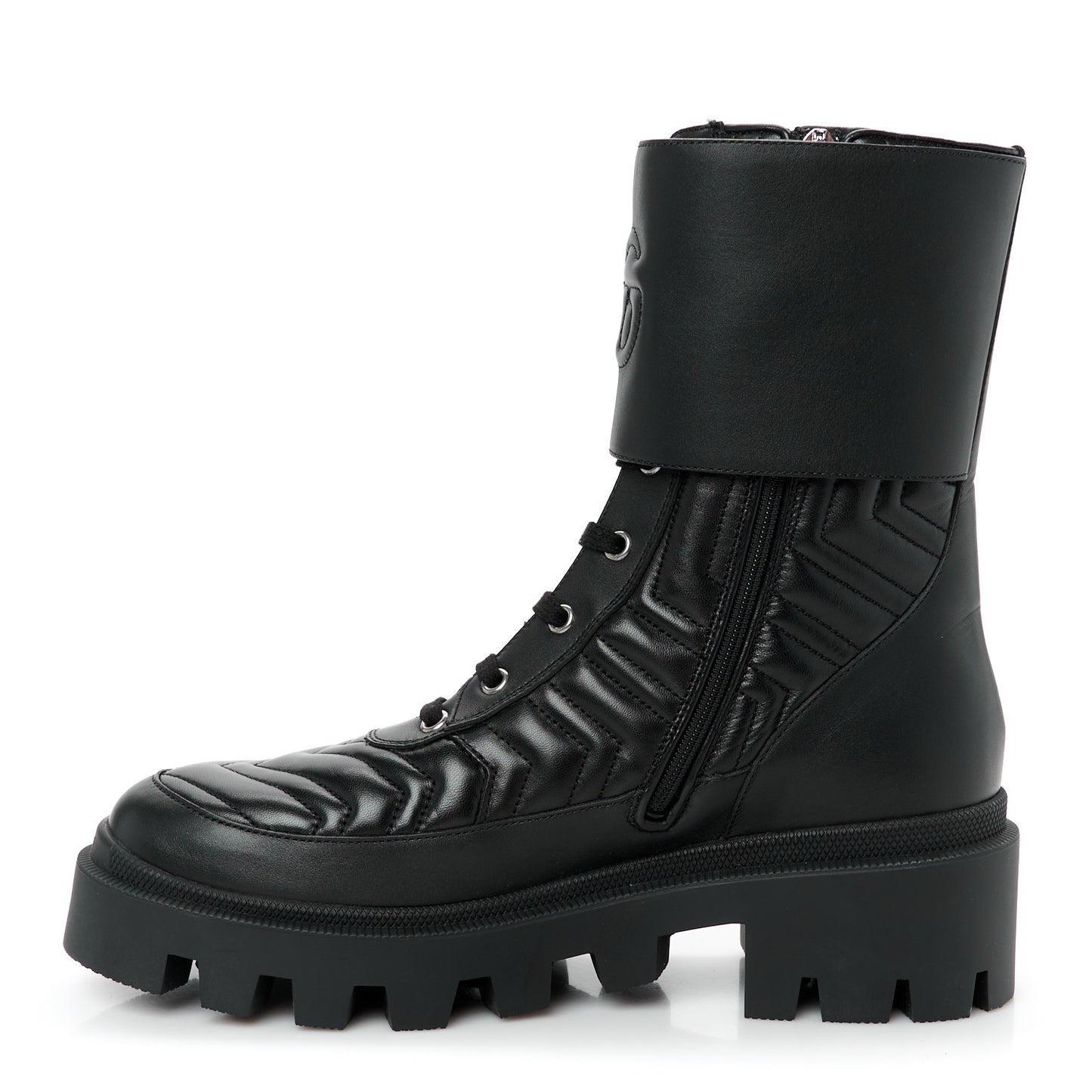 Nappa Frances GG Matelasse Platform Combat Boots 40 Black