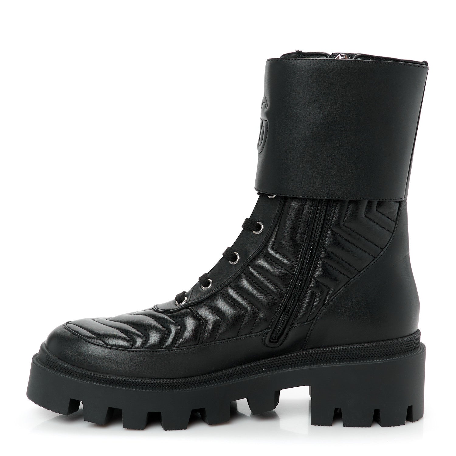 Gucci Nappa Frances GG Matelasse Platform Combat Boots 40 Black 1 of 10