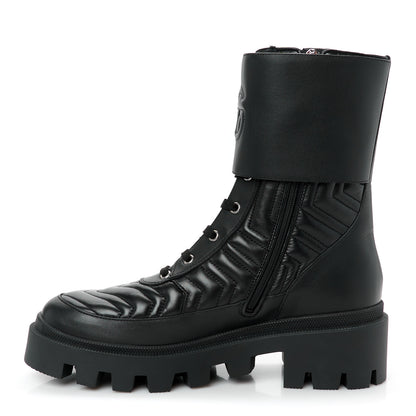 Gucci Nappa Frances GG Matelasse Platform Combat Boots 40 Black 1 of 10
