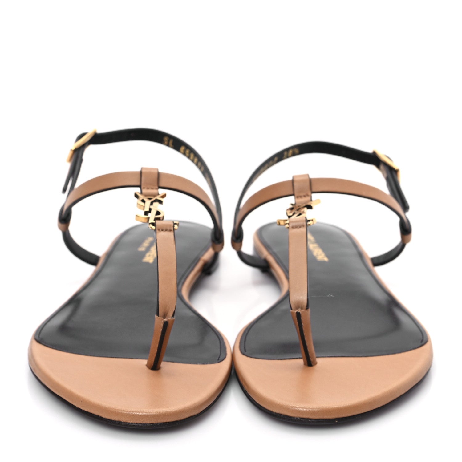 Saint Laurent Calfskin Cassandra Monogram Sandals 38.5 Brown 2 of 9