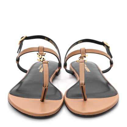 Saint Laurent Calfskin Cassandra Monogram Sandals 38.5 Brown 2 of 9