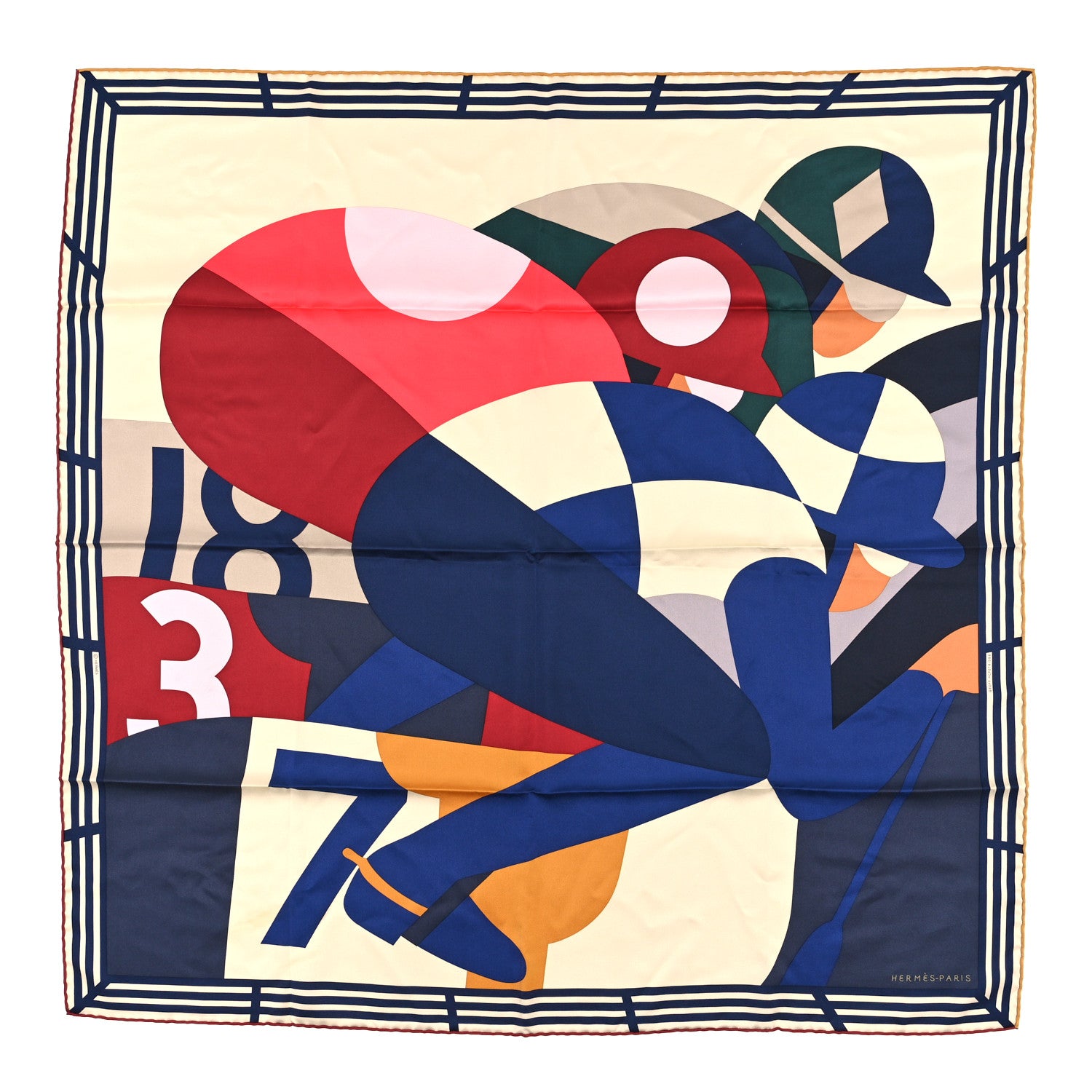 Hermes Silk 18-3-7 Scarf 90 Creme Marine Rose Vif 1 of 3