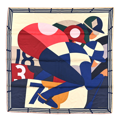 Hermes Silk 18-3-7 Scarf 90 Creme Marine Rose Vif 1 of 3