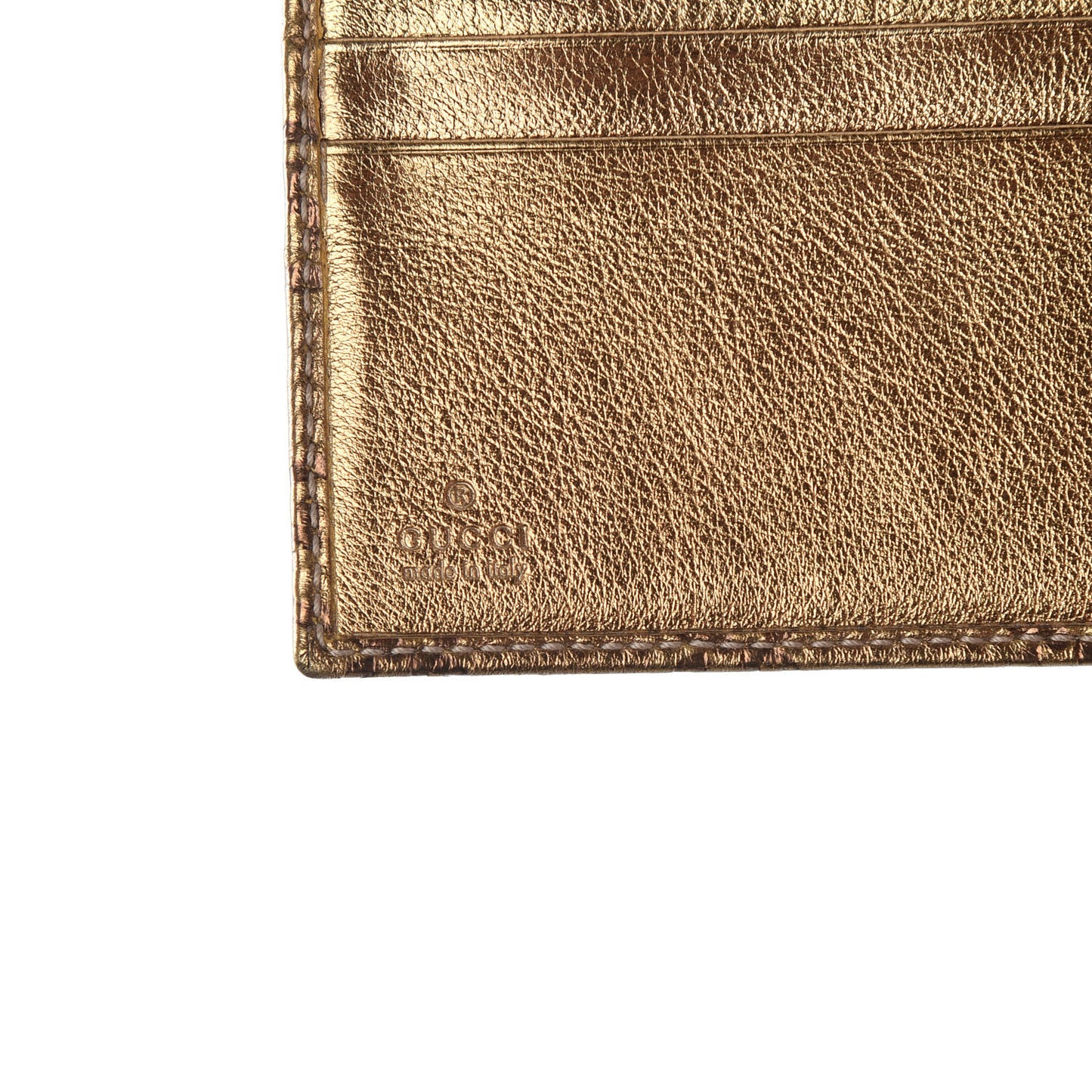 Metallic Guccissima Metal Bar French Flap Wallet Gold