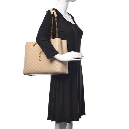 Saint Laurent Grain De Poudre Matelasse Chevron Monogram Shopping Bag Nude Powder 2 of 12