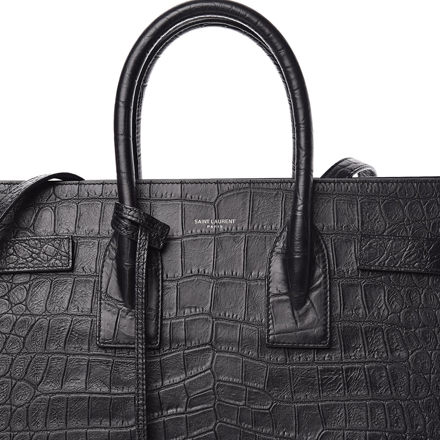 Calfskin Crocodile Embossed Small Sac de Jour Black