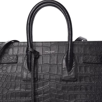 Saint Laurent Calfskin Crocodile Embossed Small Sac de Jour Black 10 of 12