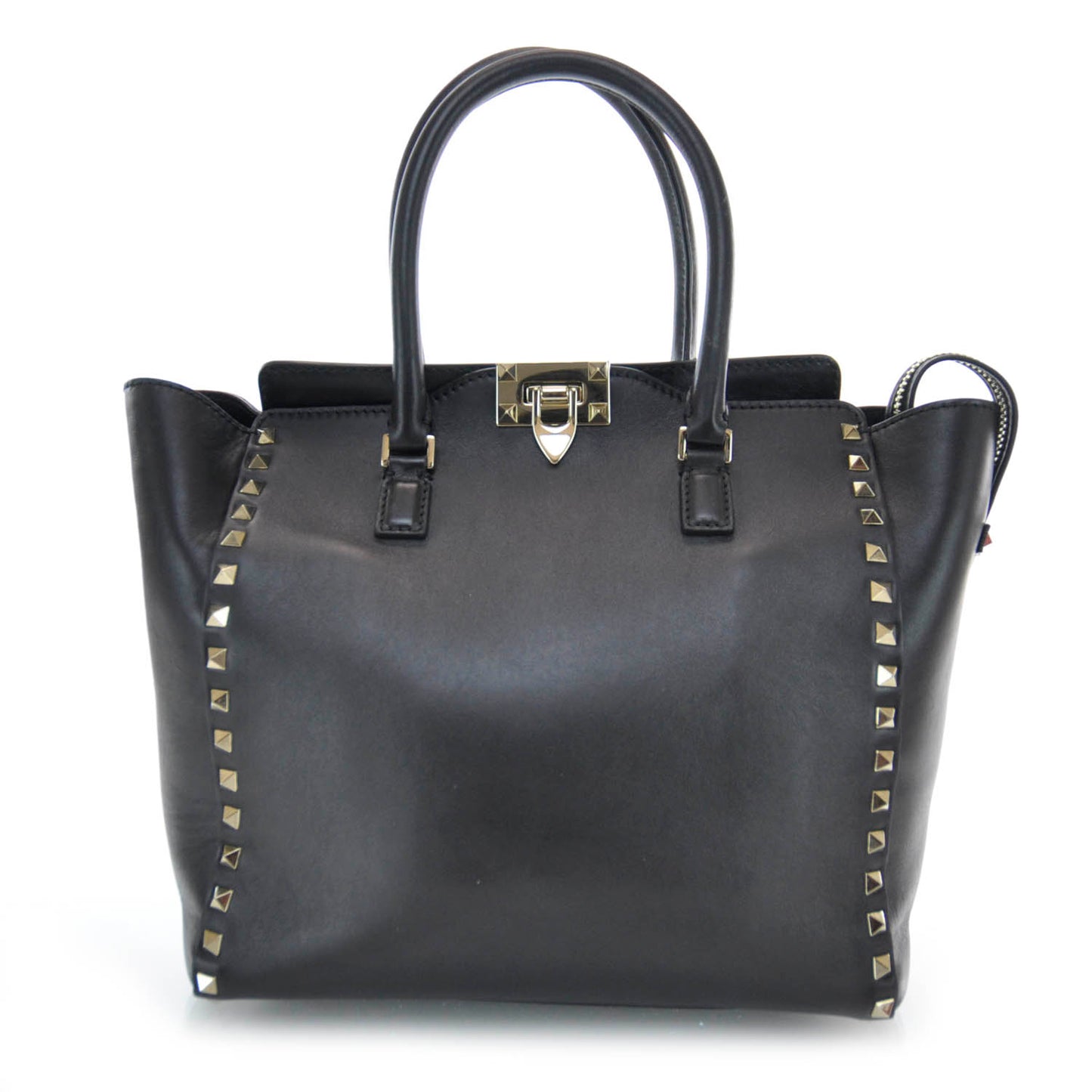 Vitello Rockstud Double Handle Tote Black