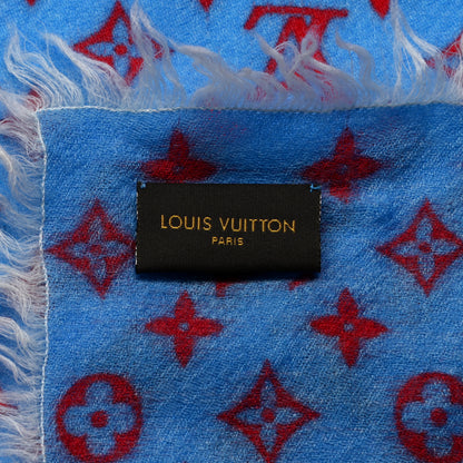 Louis Vuitton Wool Monogram Telling Shawl Blue Red 4 of 4