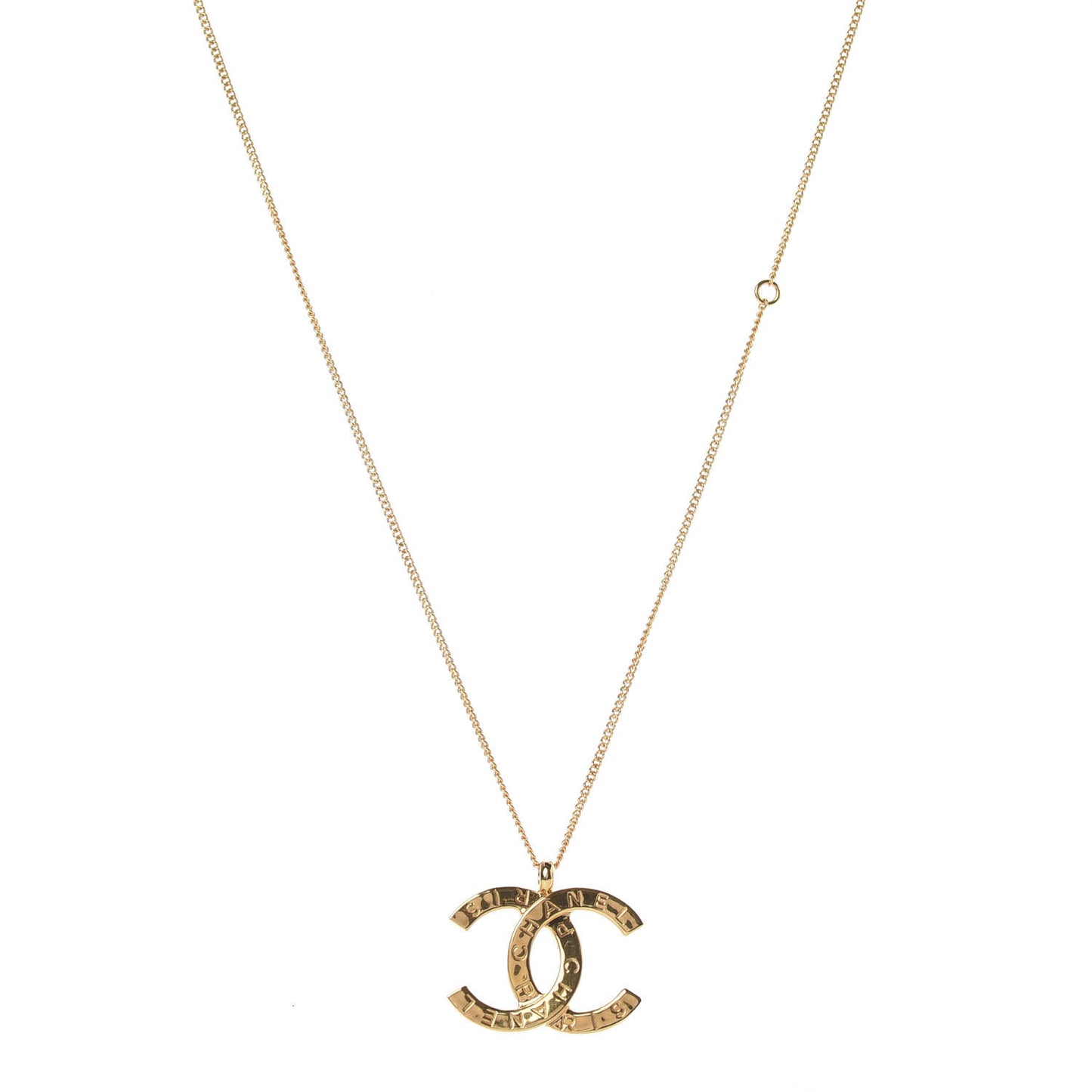 Metal CC Paris Button Necklace Gold