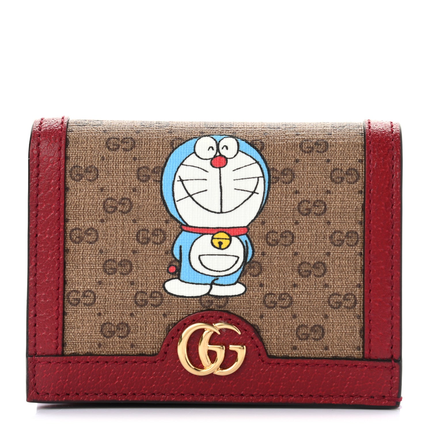Gucci X DORAEMON Mini Vintage GG Supreme Monogram Card Case Wallet Beige Cherry Red 1 of 7