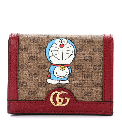 Gucci X DORAEMON Mini Vintage GG Supreme Monogram Card Case Wallet Beige Cherry Red 1 of 7