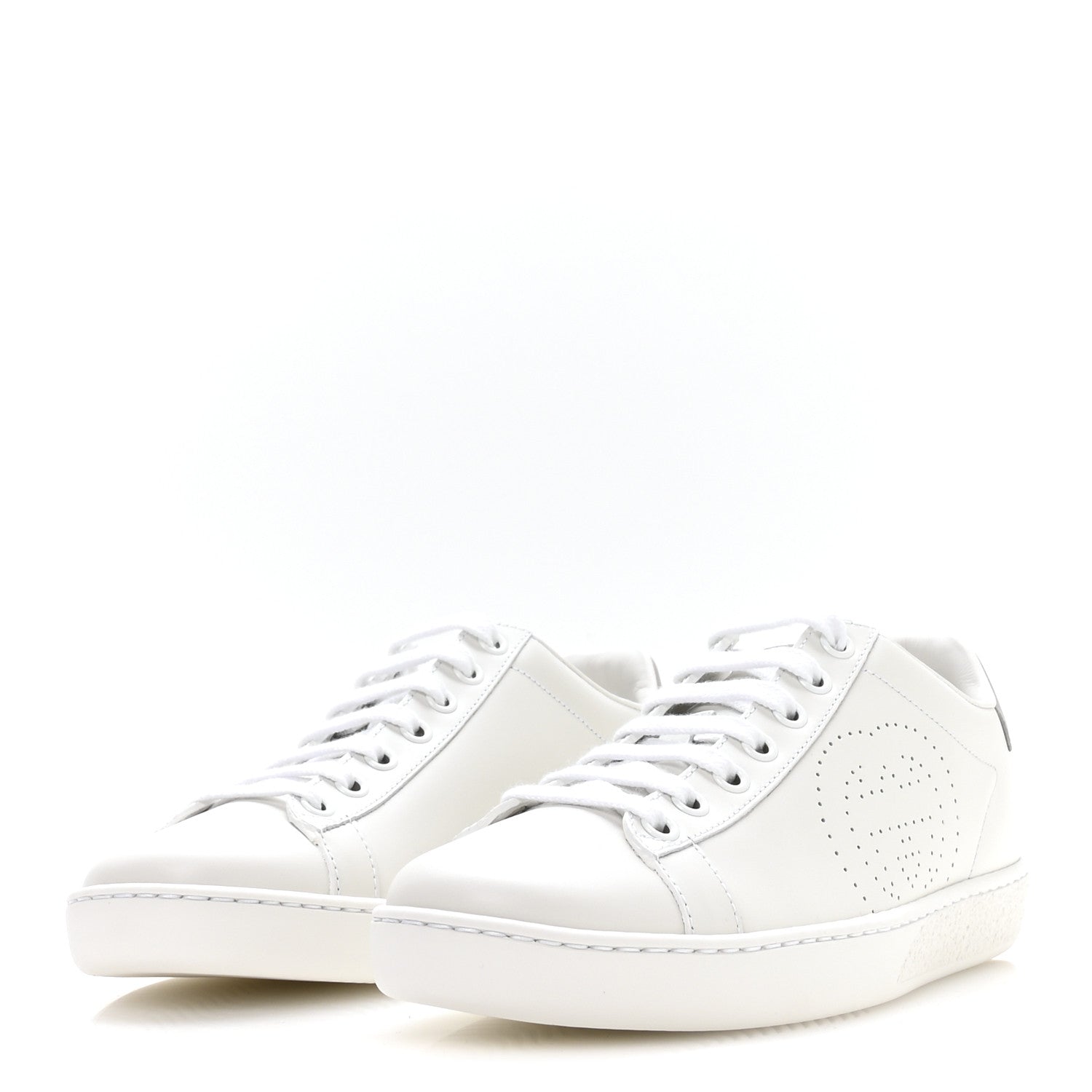 Gucci Calfskin Interlocking G Perforated Womens Ace Sneakers 36 White Grey Sky 4 of 9