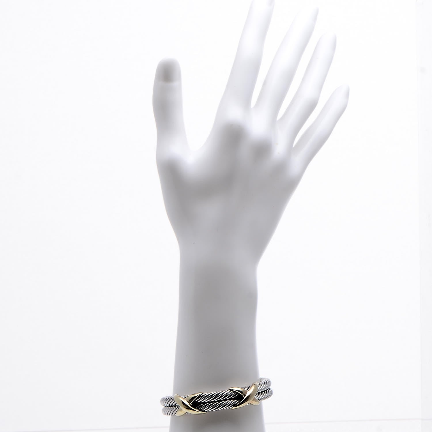 David Yurman Sterling Silver 14K Yellow Gold 10mm Double X Bracelet 2 of 6