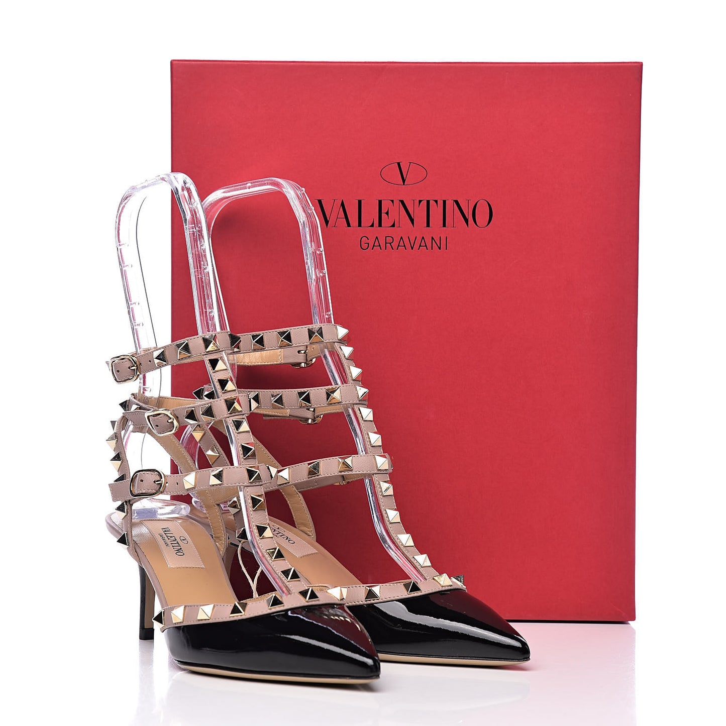 Patent Nappa Rockstud Ankle Strap 65mm Pumps 35 Black Poudre
