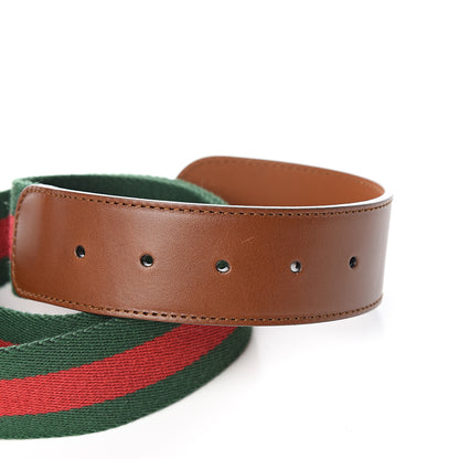 Gucci Nylon Calfskin Double G Web 40mm Belt 85 34 Green Red Cuir 3 of 6