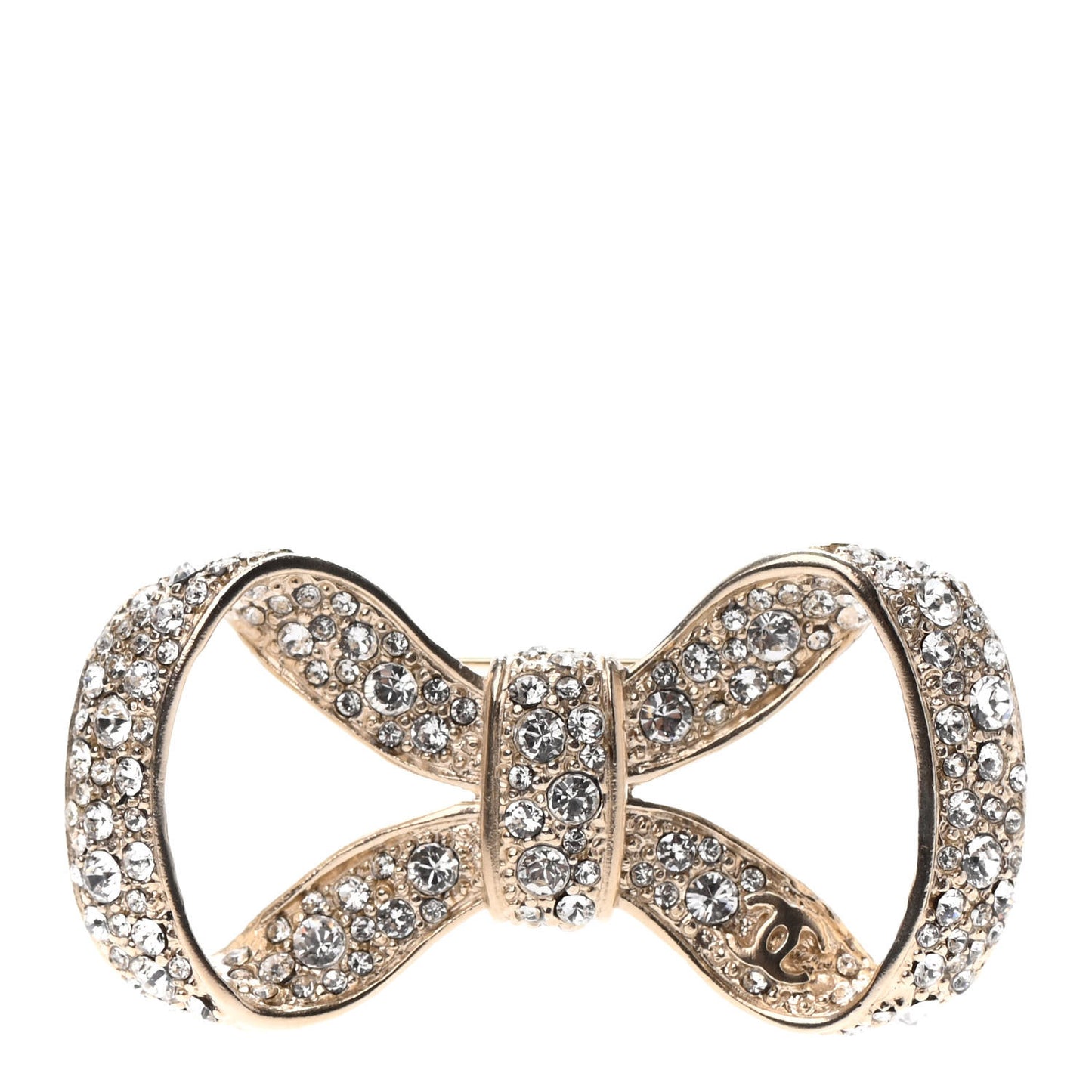 Metal Crystal Bow Brooch Light Gold