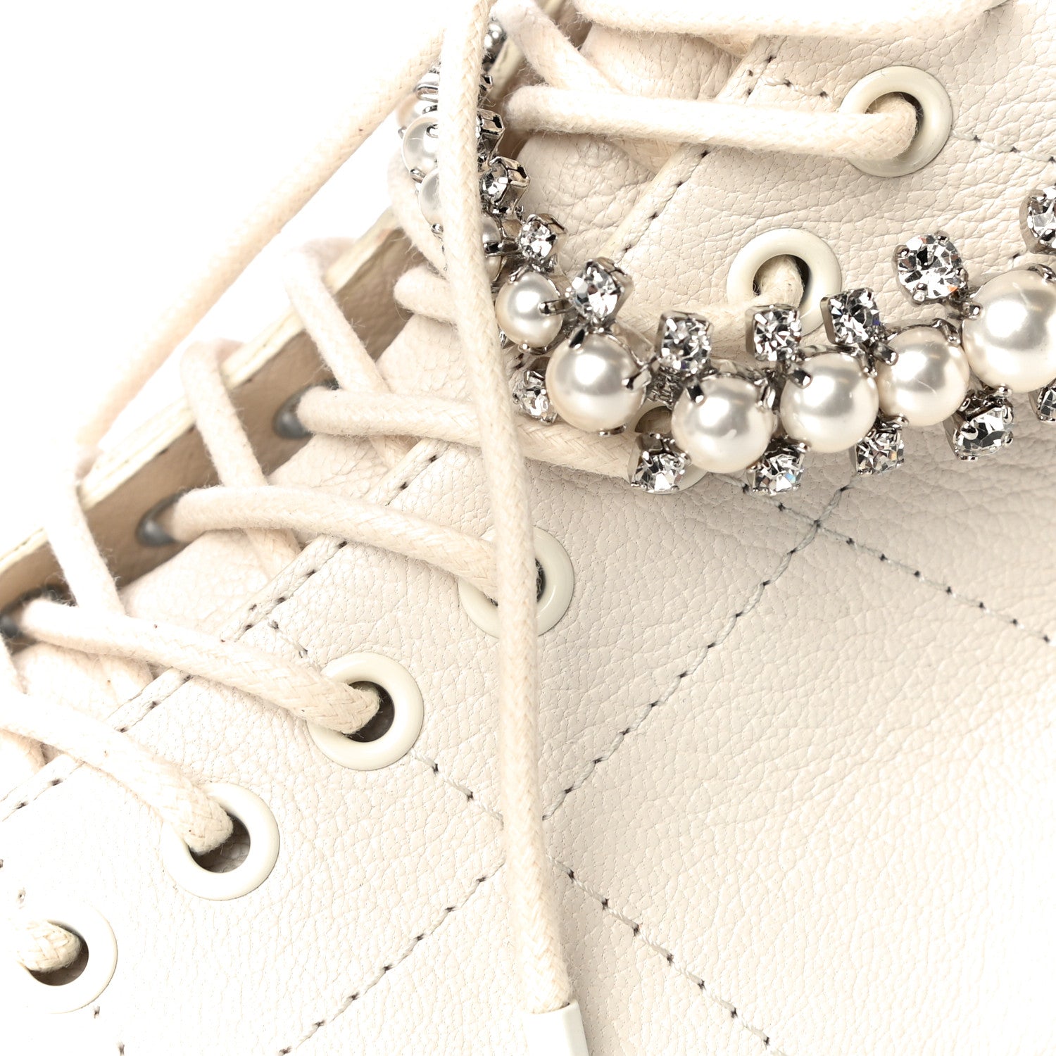 Jimmy Choo Goatskin Pearl Embellished Cruz Combat Boots 38.5 White 12 of 17