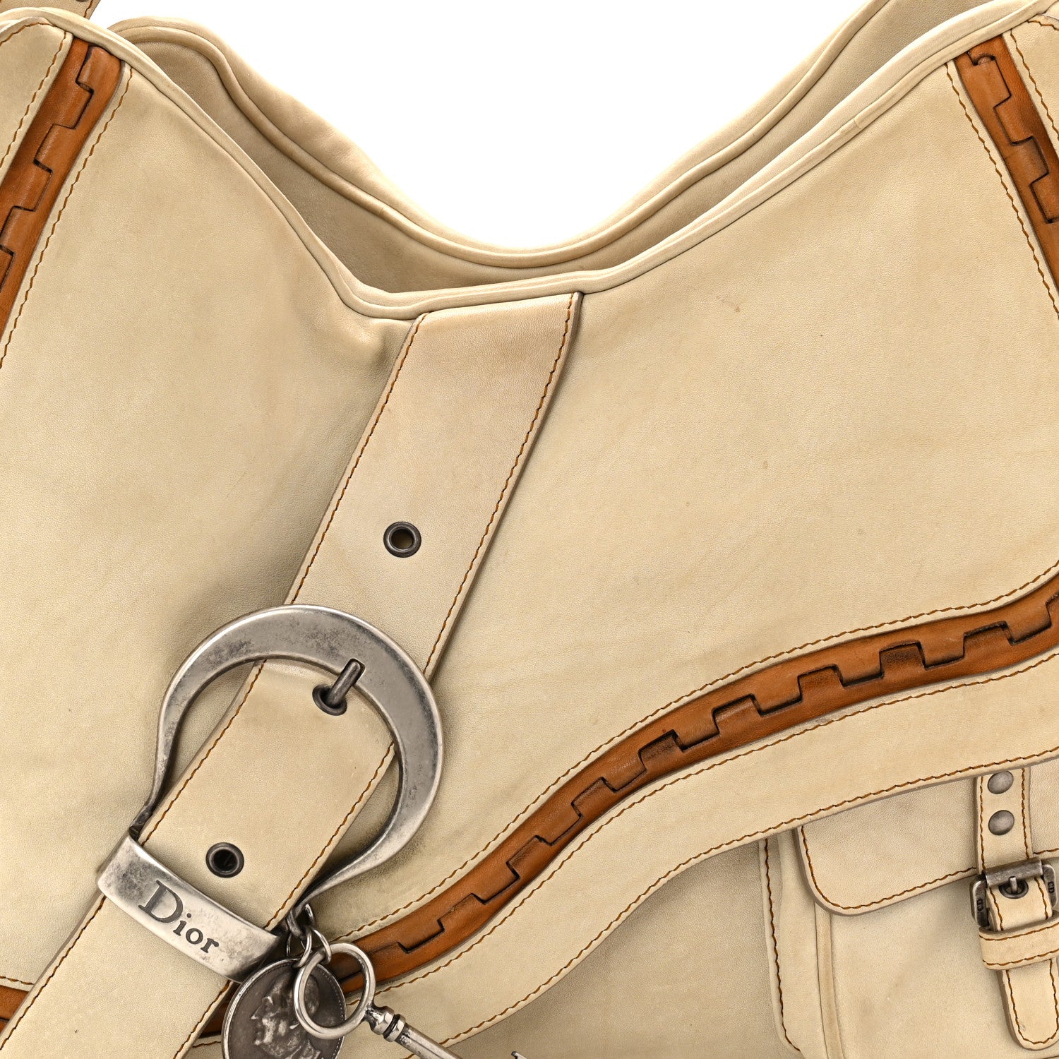 Christian Dior Calfskin Medium Gaucho Double Saddle Bag Ivory 8 of 13