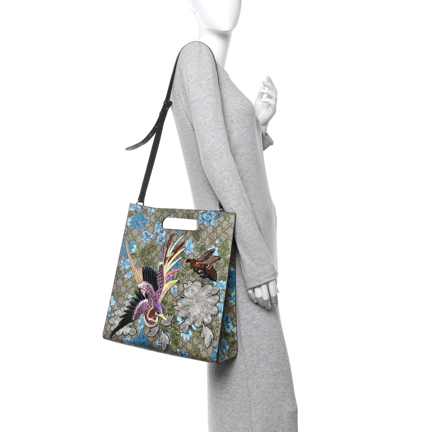 Gucci GG Supreme Monogram Blooms Embroidered Medium XL Tote 2 of 9