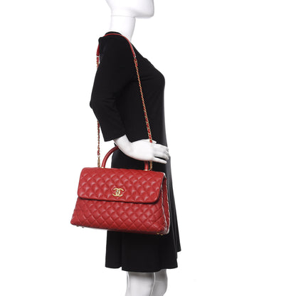 Chanel Caviar Quilted Medium Coco Handle Flap Red 2 of 10