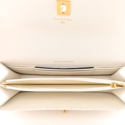 Chanel Shiny Caviar Quilted Flap Charm Wallet On Chain WOC White 5 of 12