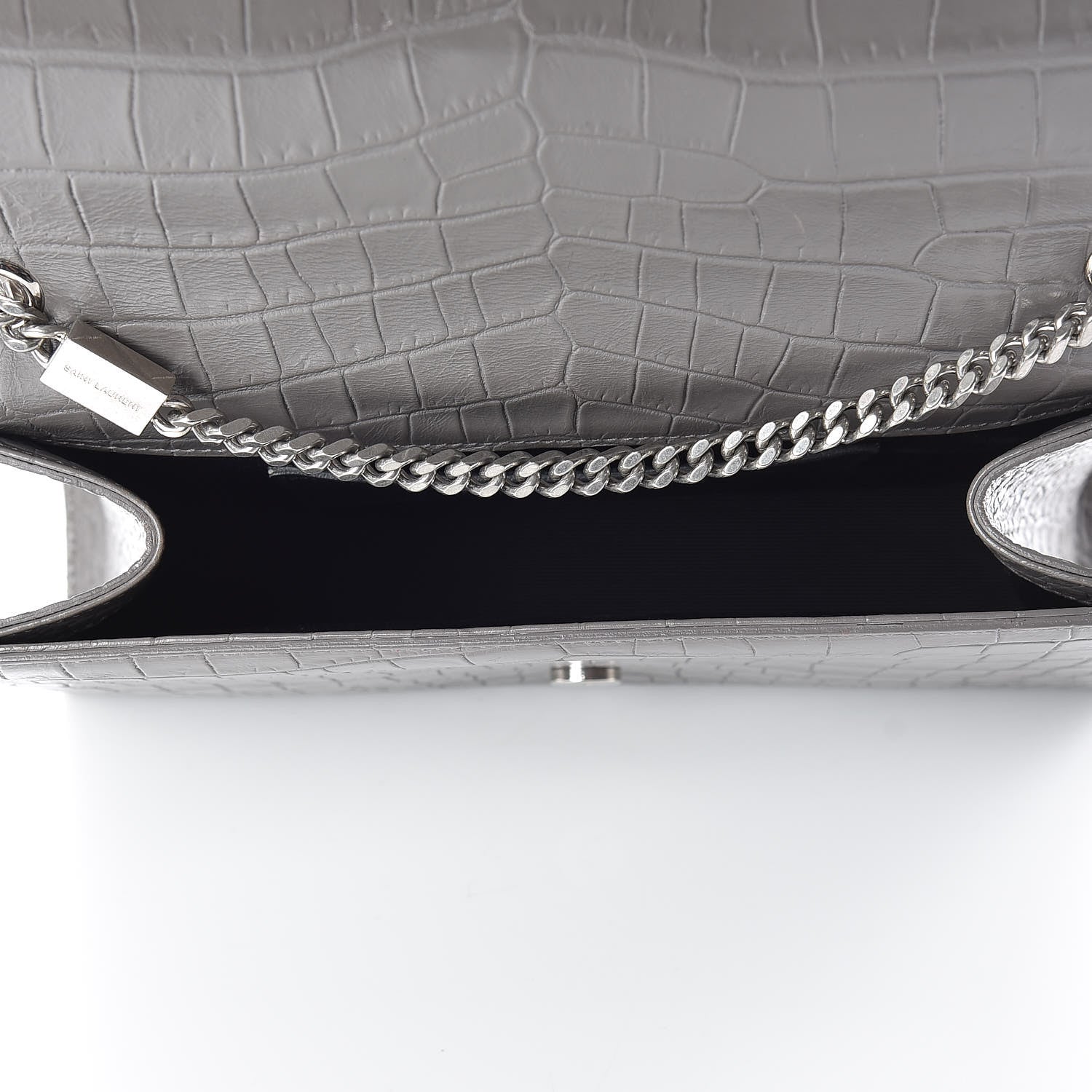 Saint Laurent Calfskin Crocodile Embossed Medium Classic Monogram Kate Tassel Satchel Fog 5 of 15