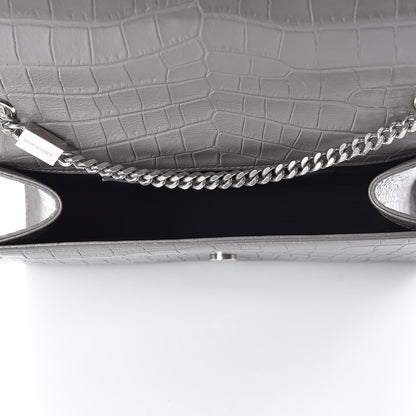 Saint Laurent Calfskin Crocodile Embossed Medium Classic Monogram Kate Tassel Satchel Fog 5 of 15
