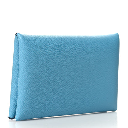 Hermes Madame Calfskin Calvi Card Case Blue Du Nord 3 of 8