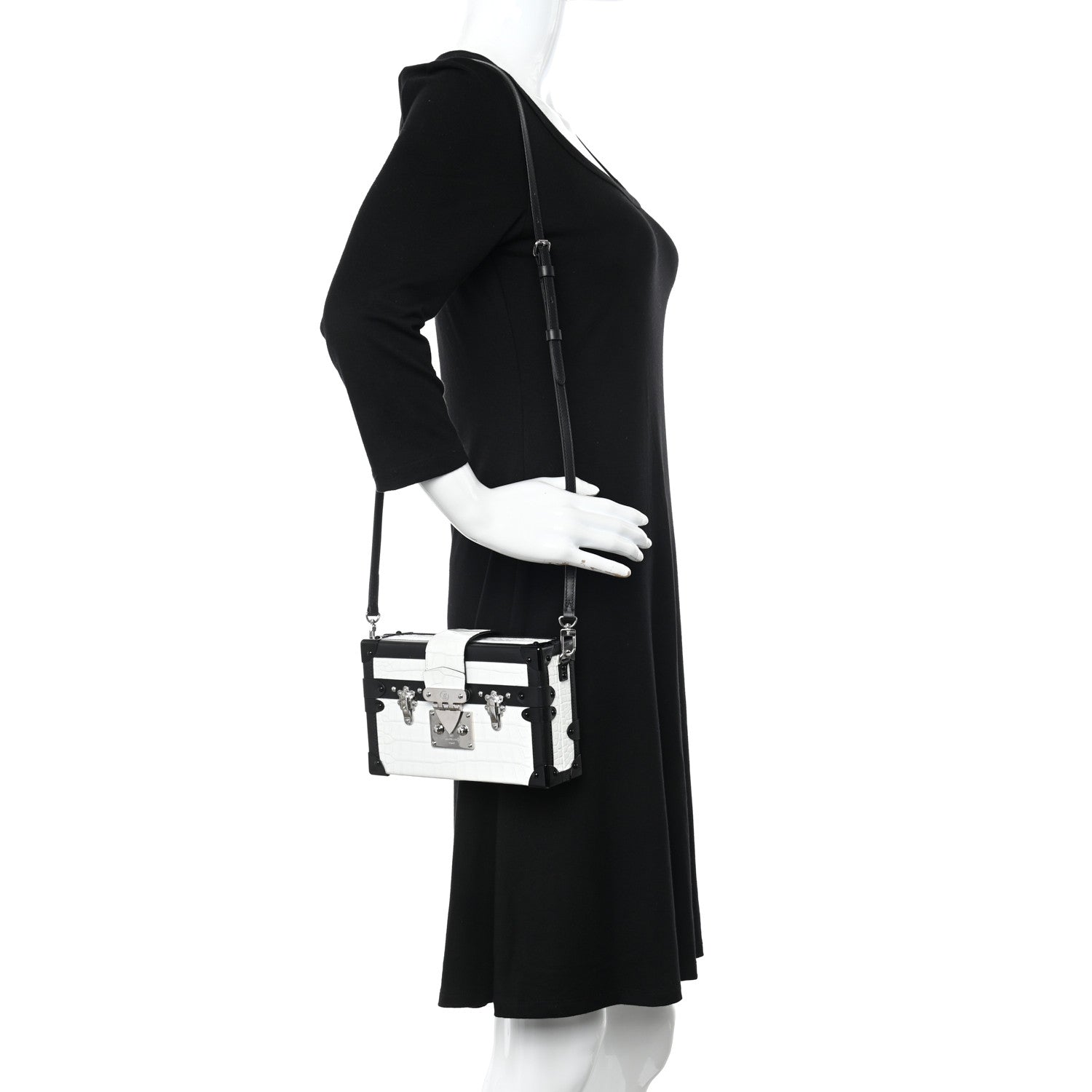Louis Vuitton Alligator Petite Malle White Black 2 of 11