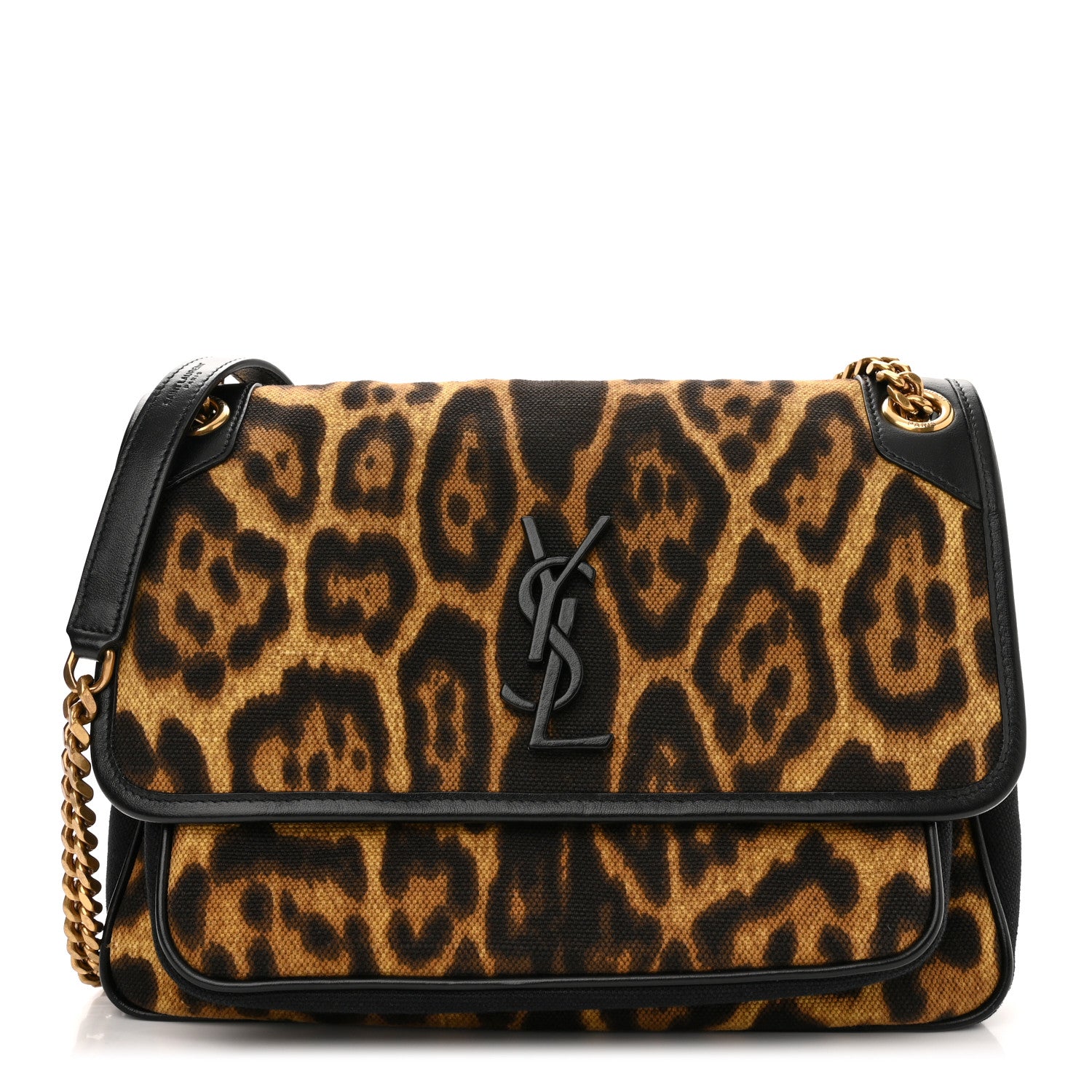 Saint Laurent Smooth Calfskin Canvas Leopard Print Medium Niki Chain Satchel Light Natural 1 of 11