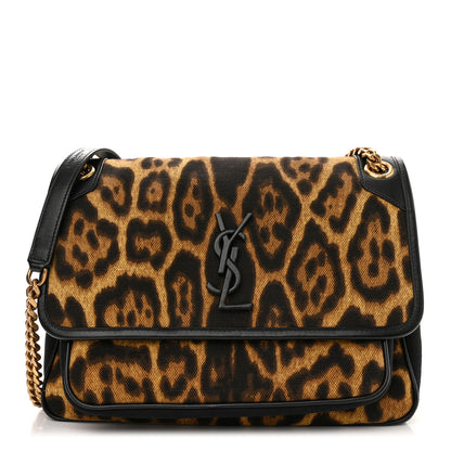 Saint Laurent Smooth Calfskin Canvas Leopard Print Medium Niki Chain Satchel Light Natural 1 of 11